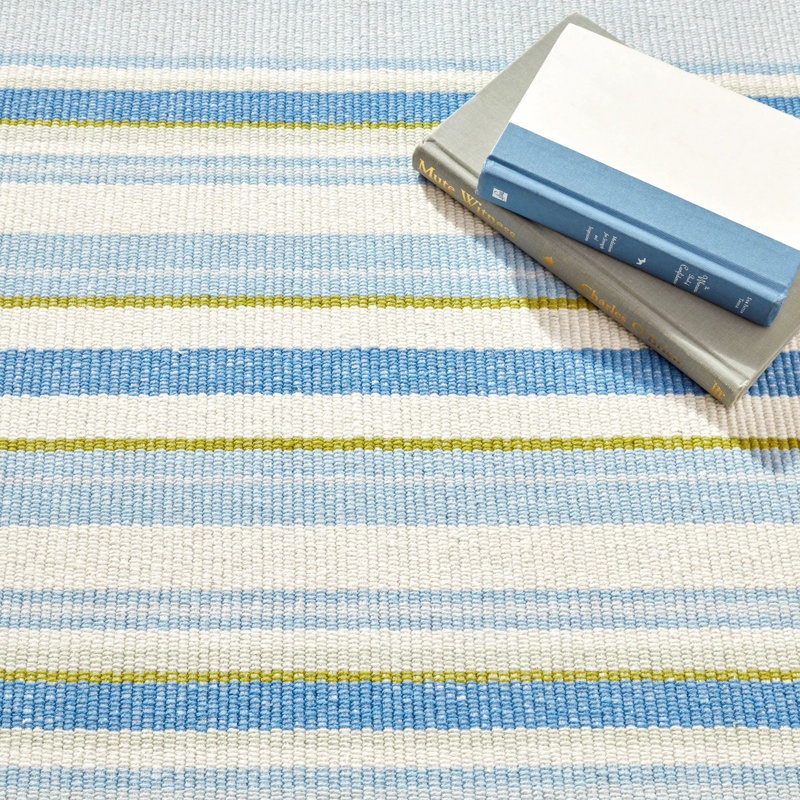 Daphne Stripe French Blue Handwoven Cotton Rug, Runner 2'6" x 8'