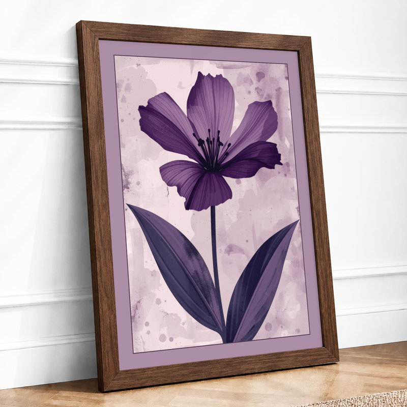 Purple Petals Botanical - Framed Print, A4 - 29.7 x 21.0 cm, Walnut