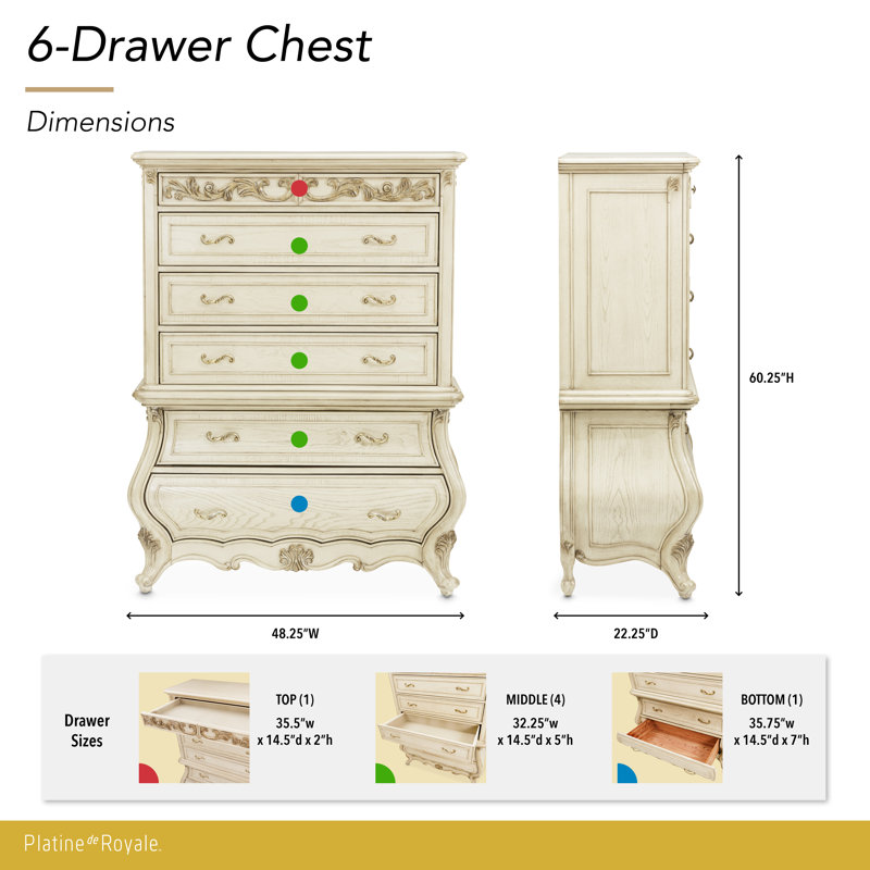6 - Drawer Solid Wood Dresser, Champagne