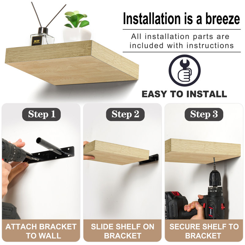 Maple Wood Matte Finish Floating Wall Shelves Set of 4