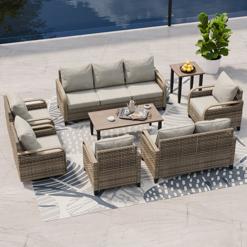 Wicker 9 - Person Modular Patio Conversation Set with Cushions, Gray