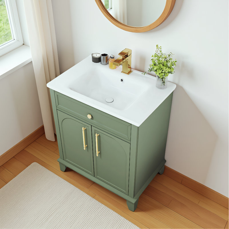 Meuble-lavabo de salle de bain 36 po avec éclairage à capteur de mouvement, verre à motif et armoire de rangement Farmhouse
