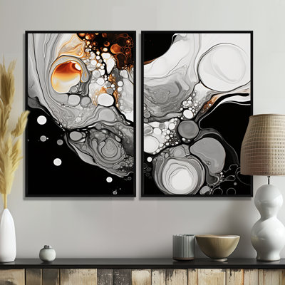 Encre liquide grise et noire Fusion II - grand dessin au trait abstrait