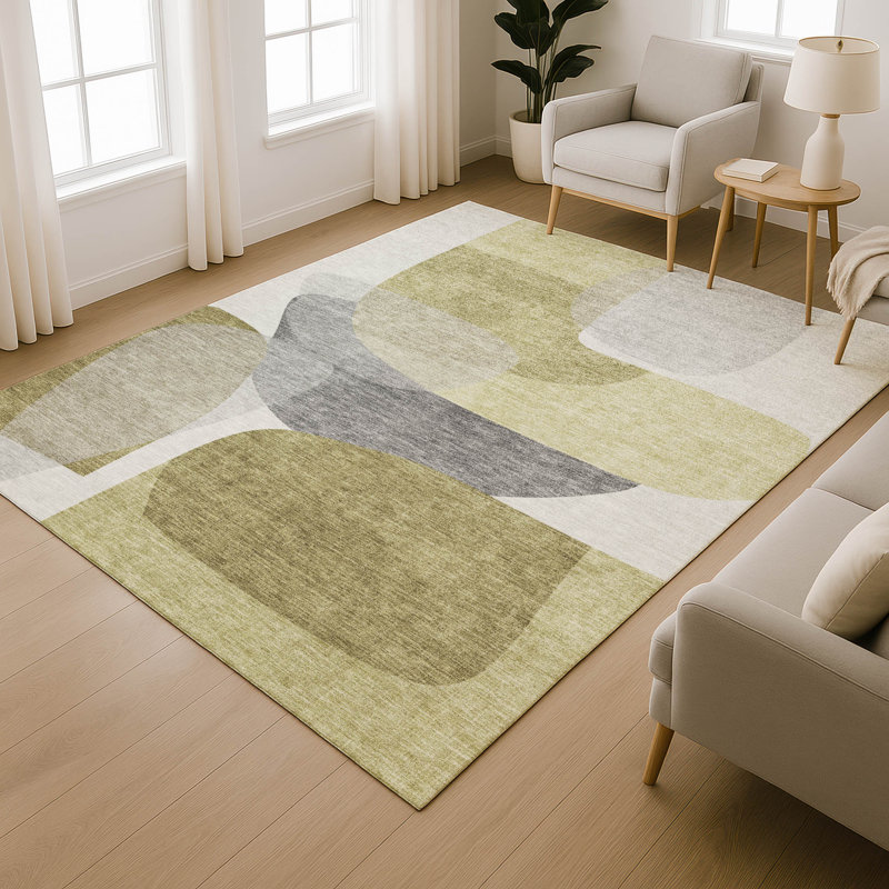Premium Machine Washable Mayfield AMF2121 Blocks Rug, Fern, 2'6" x 3'10"