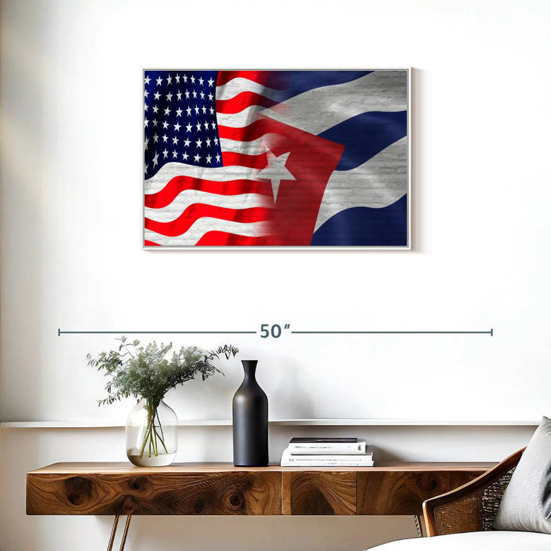 Drapeau américain et cubain, Cadre flottant blanc, 31 po x 21 po