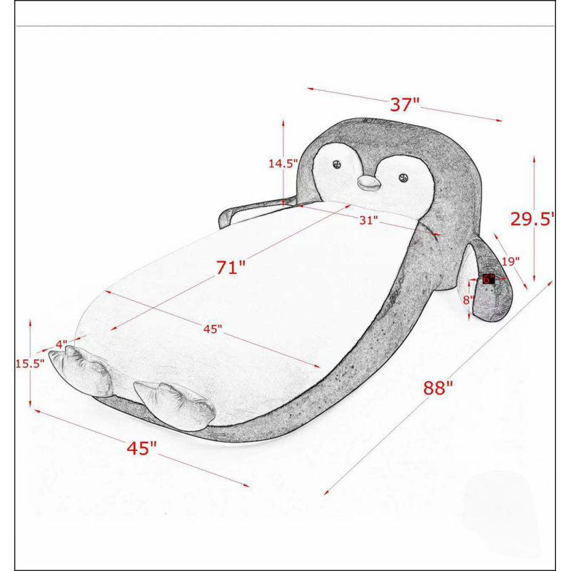 Fauteuil-lit pingouin en fausse fourrure moelleuse, garni de mousse à 100 %, pour le confort de la chambre et de la salle de jeux des enfants.
