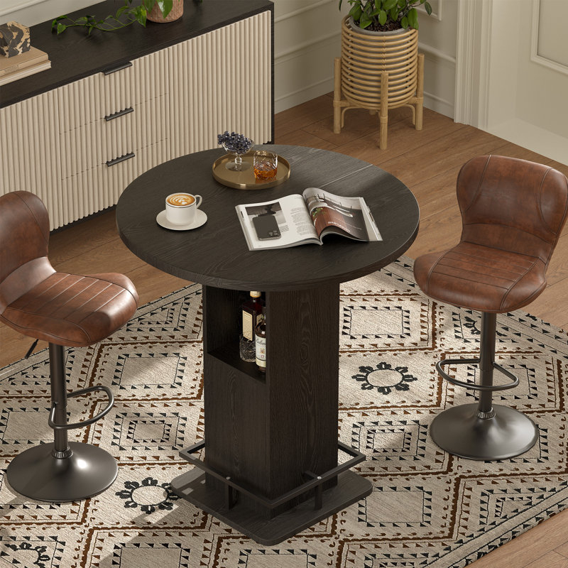 Table de bar avec porte-verres à vin intégrés, repose-pieds en métal robuste et rangement pour bar, cuisine et salle à manger.