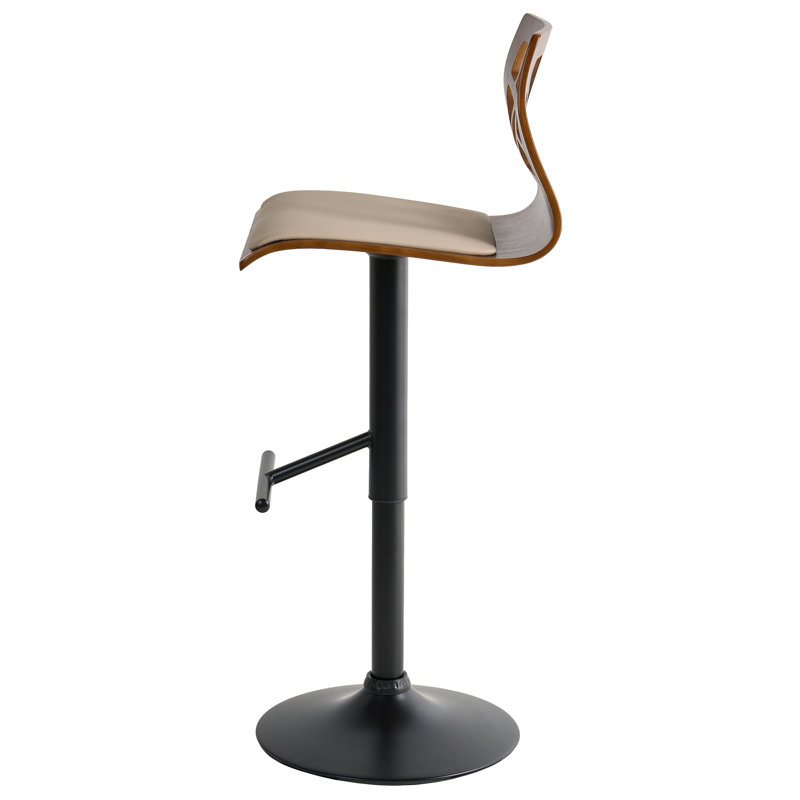 Swivel Upholstered Adjustable Height Counter Stool, Beige, Matt Black