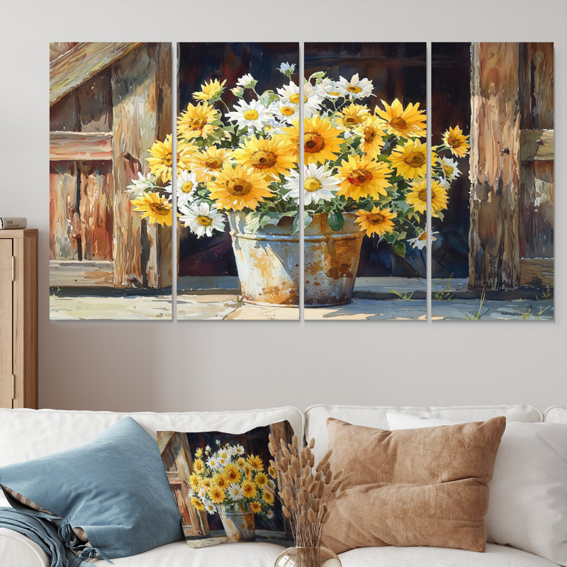 Braham - marguerites, art mural traditionnel, 4, H 28 po x l 48 po