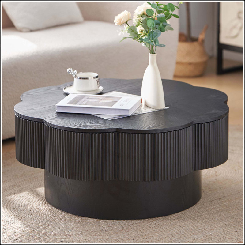 Table basse moderne en forme de fleur avec rangement caché, conception élégante de fleurs de prunier pour le salon et le bureau