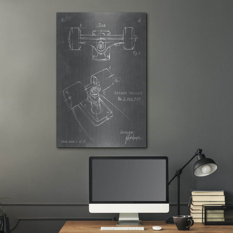  «Skateboard Blueprint 2» par Ethan Harper, art mural en métal, 24 po x 36 po