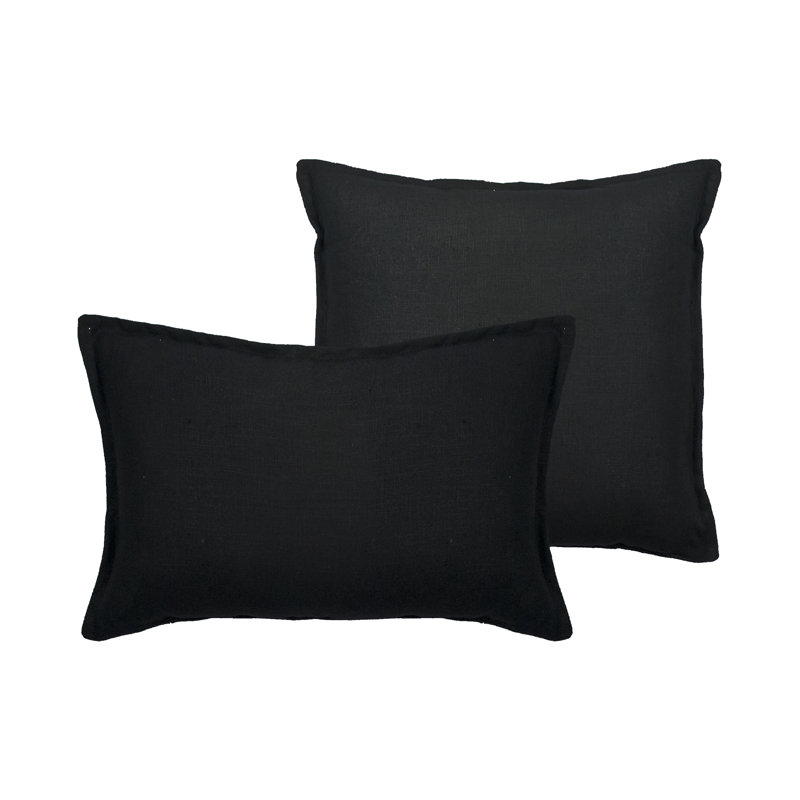 Lombard 2 Piece Reversible Linen Pillow Set, Black
