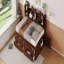 Structure de lit double en bois capitaine, tablettes de rangement, 4 tiroirs, 2 armoires
