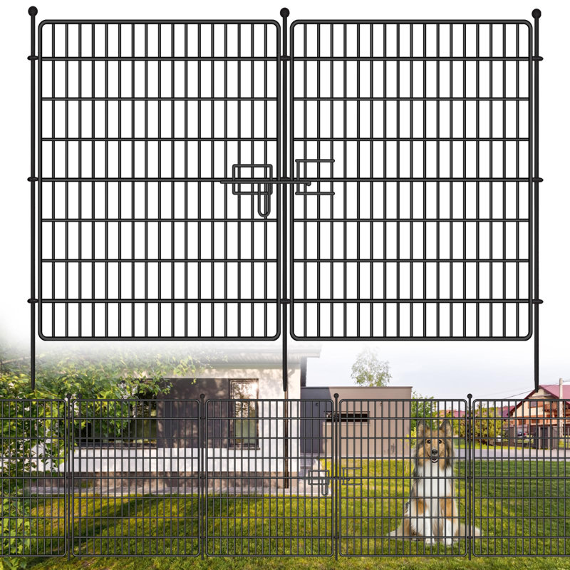 Dog Fence Outdoor,15 Panels No Dig Decorative Fence For Outdoor,Yard, Patio,32 In(H) X 36 Ft(L) Animal Barrier Rustproof Metal Wire Panel,Decorative Garden Fence- Curved
