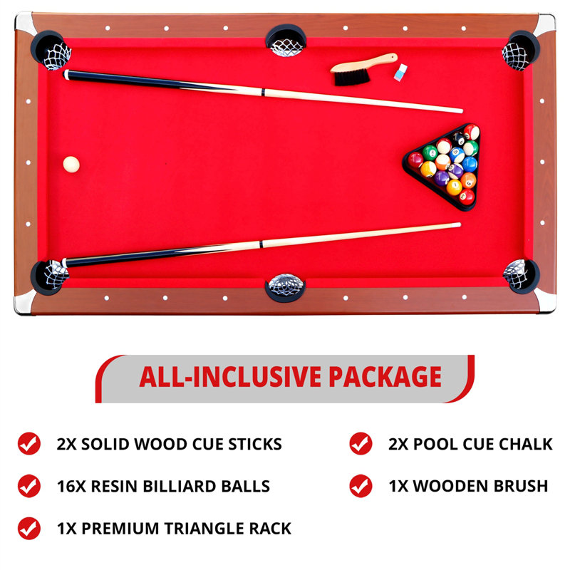 Stark 66" Brown MDF Billiard Pool Table with Red Felt