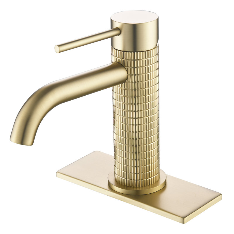 6-7/16“H Solid Brass Single Handle Bathroom Sink Faucet, Brushed Gold, Drain Assembly Included