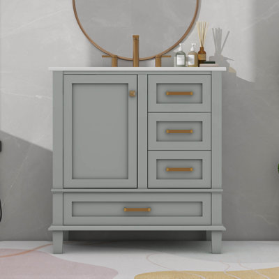 Modern Bathroom Cabinet With Sink Combo Set And 3 Drawers