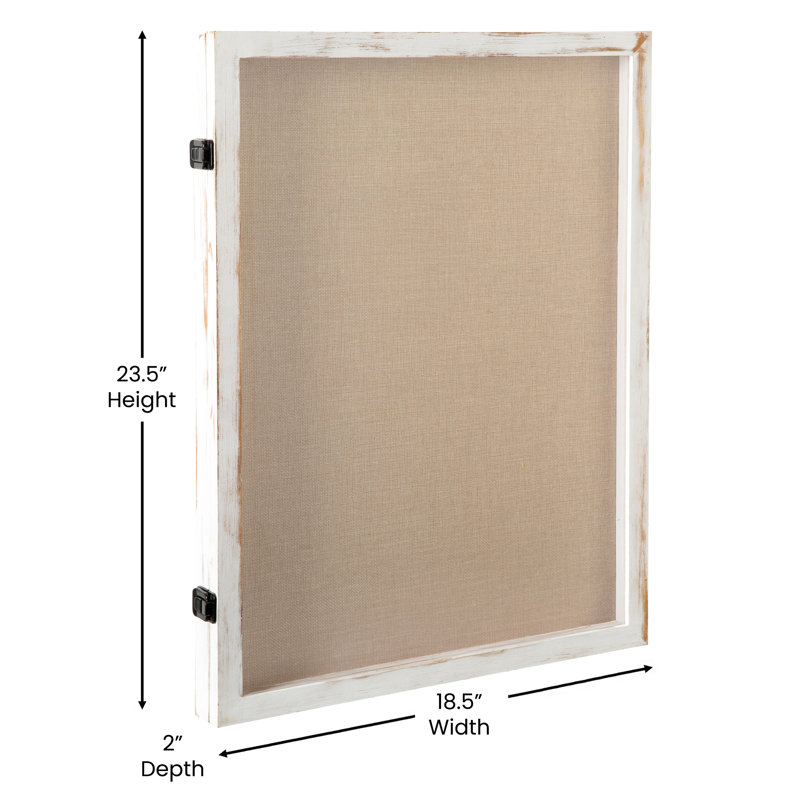 Mallick 23.5'' H x 18.5'' W Shadow Box Display Case with Linen Liner, Push Pins and Solid Pine Wood Frame, White Wood