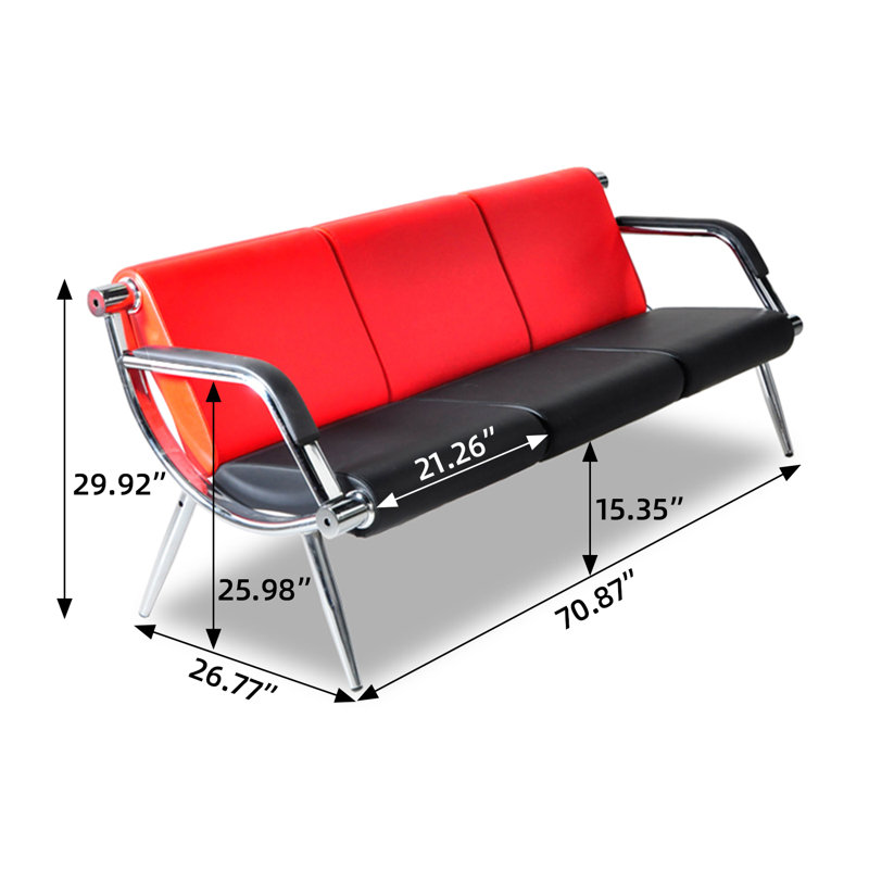 Reception Sofa with Metal Frame, Red/Black