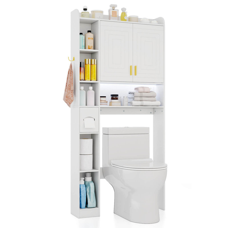 Over Toilet Shelf Freestanding Storage Cabinet Above Toilet with 2-Door Cabinet White