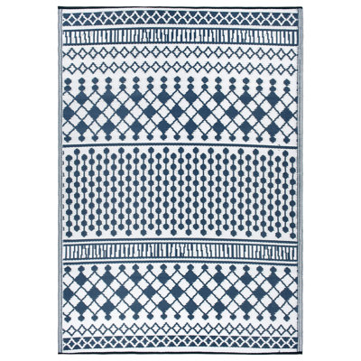 Ramveer Geometric Navy/Ivory Reversible Indoor/Outdoor Area Rug