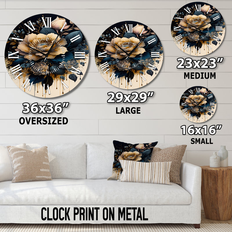 Horloge murale bleu marine et rose doré I, Médium
