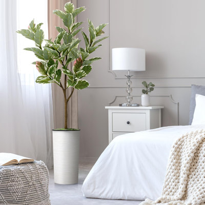 Artificial Tree in Black and Brown Striped Planter Fake Rubber Silk Tree (Plant Pot Plus Tree)