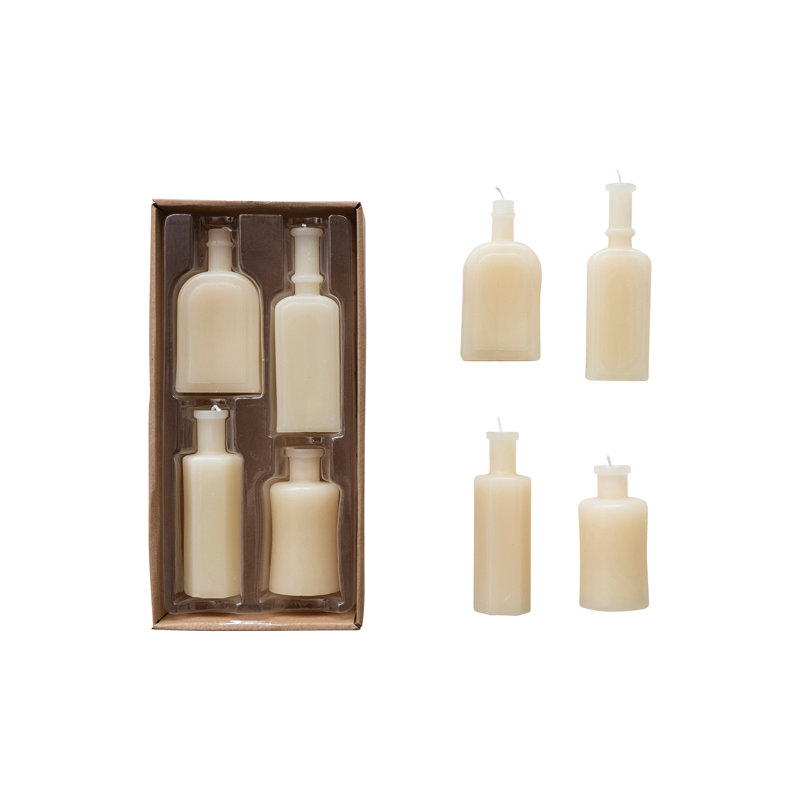 Bougies non parfumées en forme de bouteille, Crème