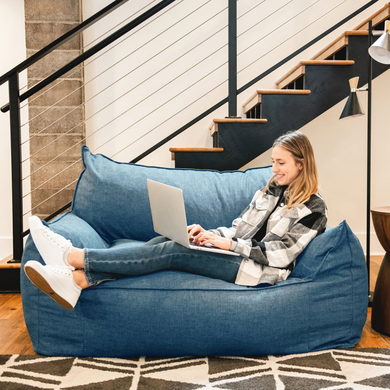 Big Joe Imperial Bean Bag Sofa, Pacific Blue Union 100% Polyester, 32" H x 60" W 40" D