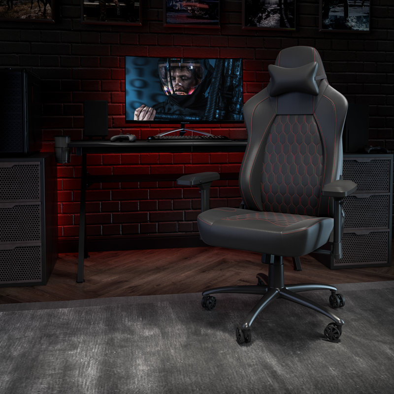 Fauteuil de jeu ergonomique avec accoudoirs 4D, appui-tête et soutien lombaire, Noir / rouge