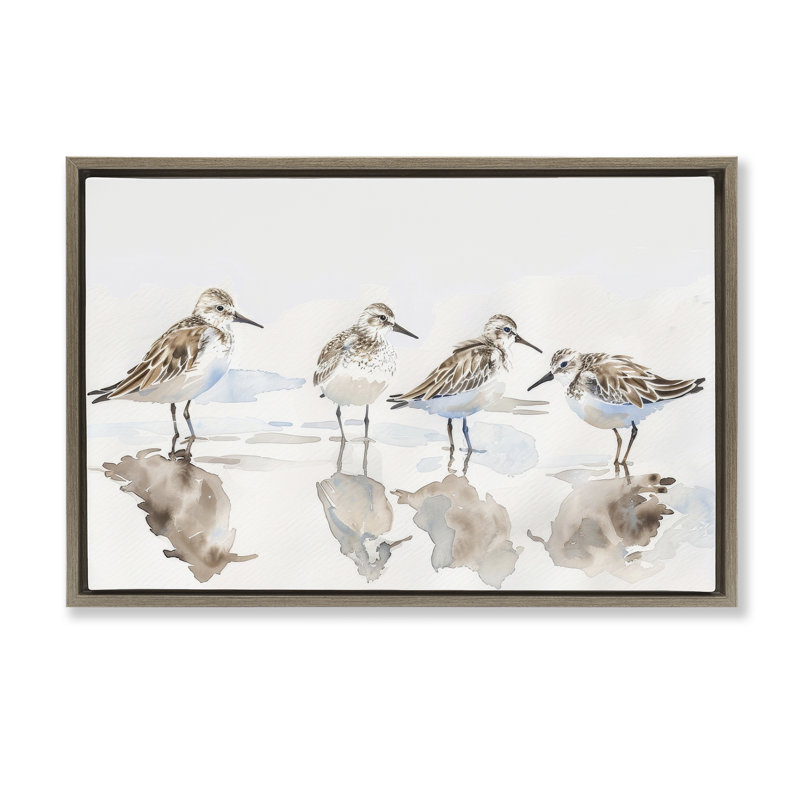  «Sandpipers Shore Reflection Floater» par Petal Prints Design, H 17 po x l 25 po, Cadre flottant orme Montalcino