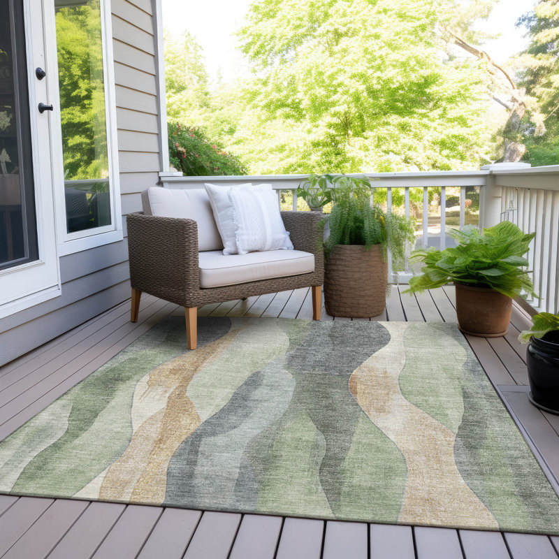 Machine Washable Indoor/Outdoor Xhevrie Aloe Rug, Rectangle 8' x 10'