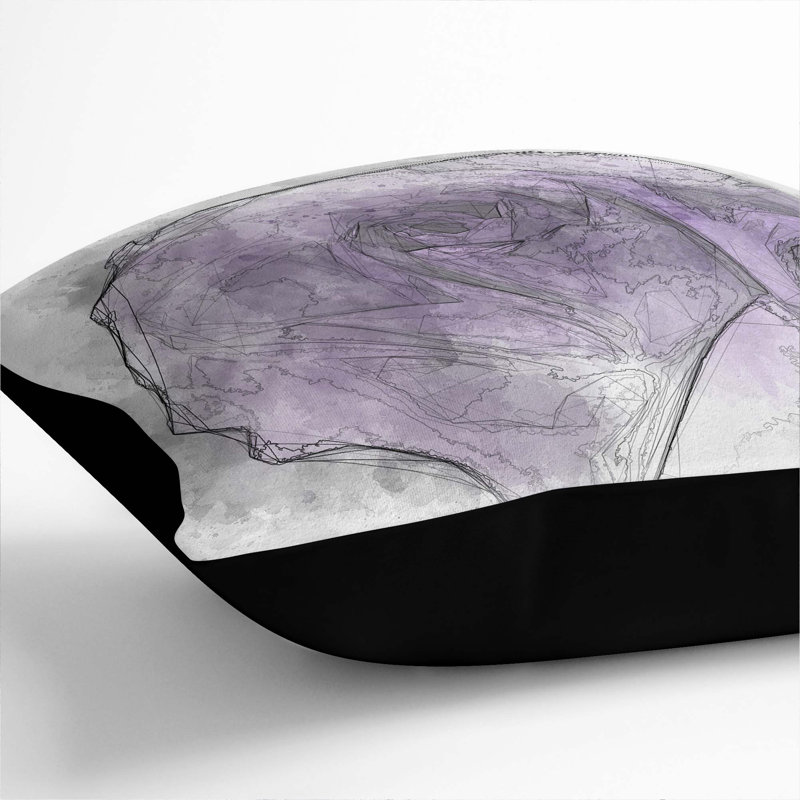 Lone Purple Rose Cushion with Filling, Black, 40cm H x 40cm W x 15cm D
