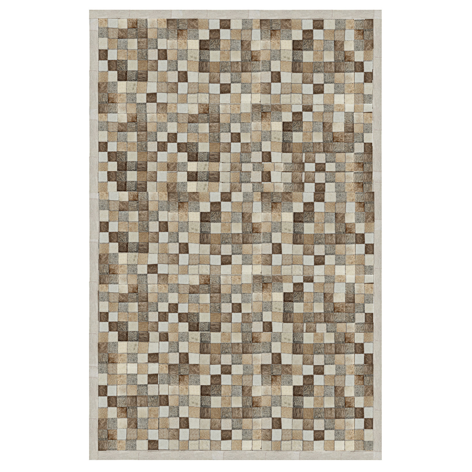 Cowhide Mall Hera Geometric Handmade Leather Ivory/Gray/Brown Area Rug ...