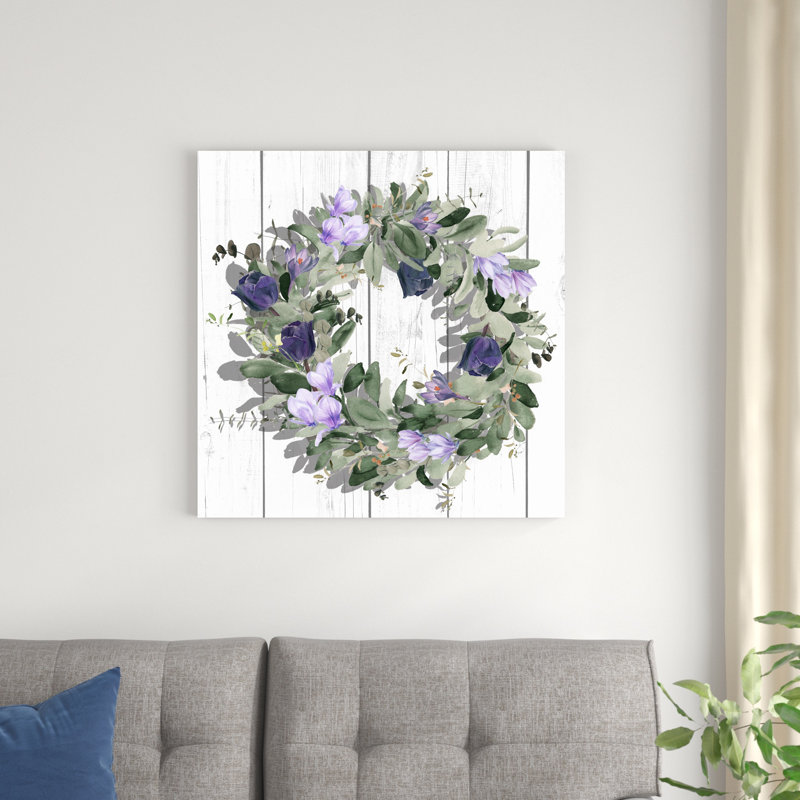 Couronne de tulipes mauves II par Jennifer Paxton Parker - peinture sur toile tendue, H 30 po x l 30 po