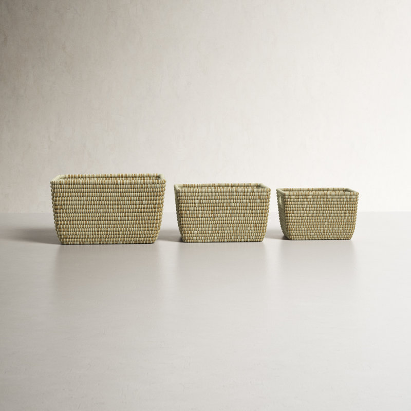 Webb Handmade Coastal Seagrass Basket With Handles - Set of 3