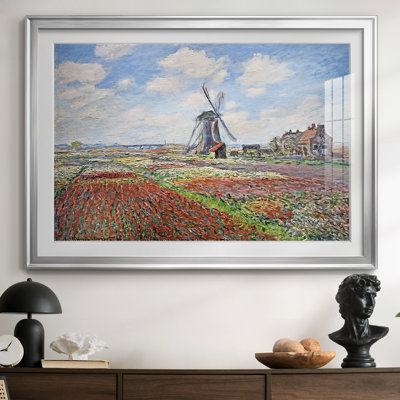 Tulip Fields with the Rijnsburg Windmill-Claude Monet - reproduction d'art encadrée avec passe-partout et verre - 1886
