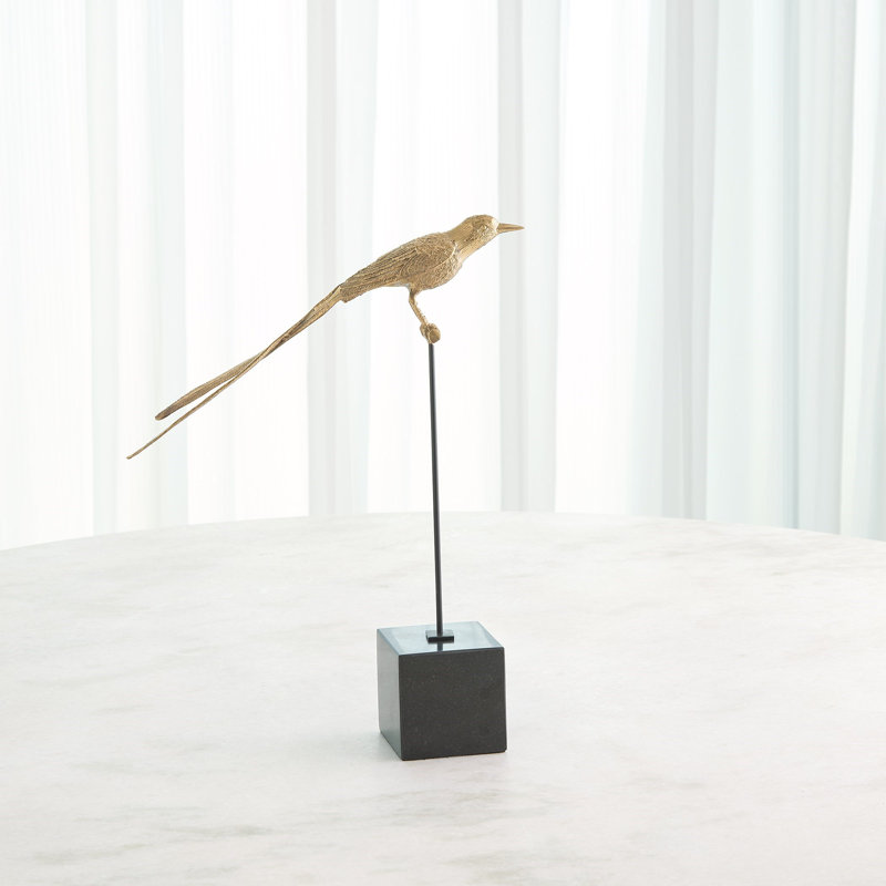 Perched Swallow-Brass-Sm, 17.5" H x 3.5" W x 13.75" D