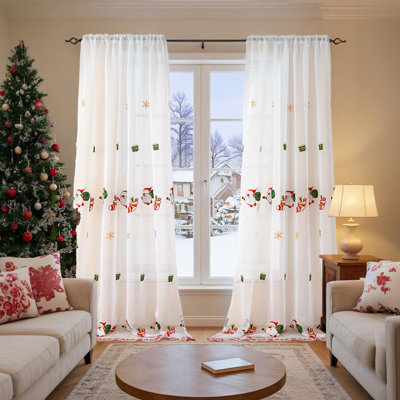 Christmas Curtains Santa Claus Embroidered Window Screen Rectangular Beautification Decorative Fabric