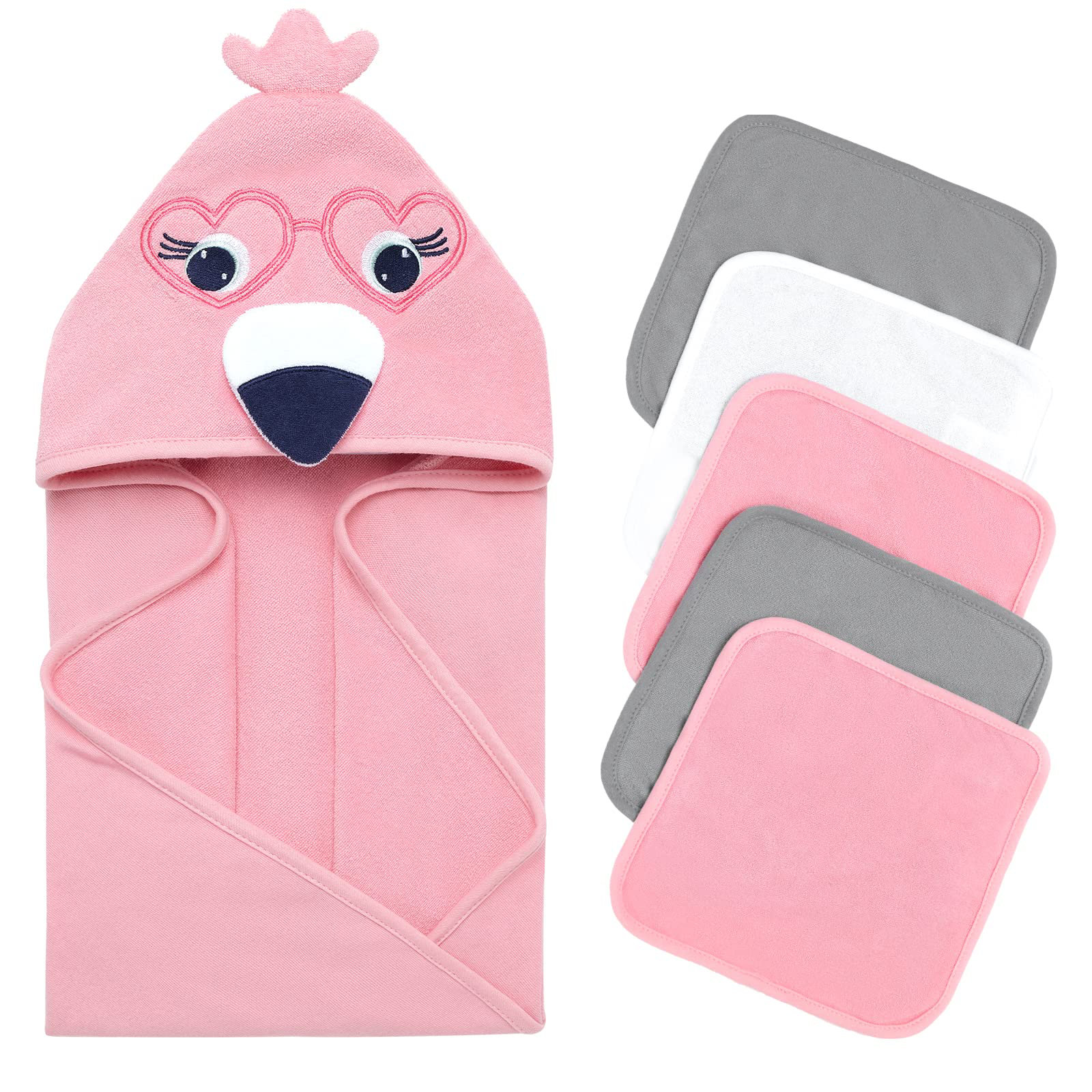 American Soft Linen Baby Hooded Bath Towel Set, 100% Cotton Soft Fluffy Baby Hooded Shower Towels