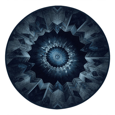 Machine Washable Penola Art Deco Geometric Rug in Blue – Navy Binding