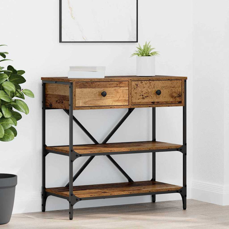  Console Table With Drawer With Shelf Old Engineered, Old Wood, 75cm H x 75cm W x 34.5cm D