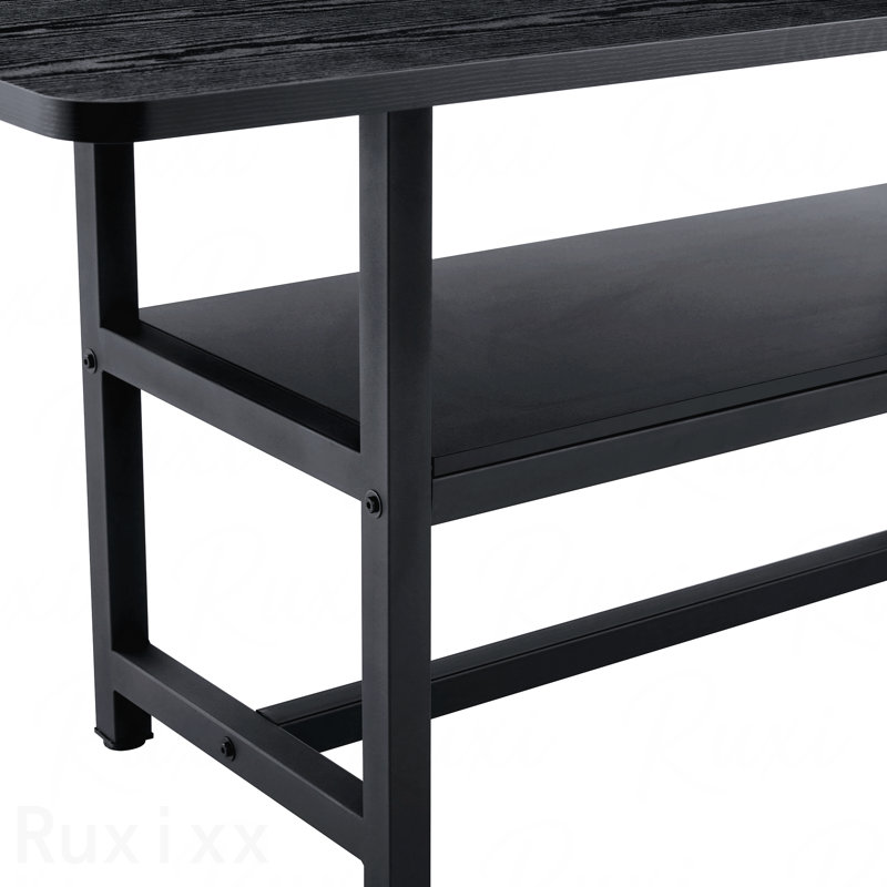 71 po x 35,4 po, table de salle à manger en bois texturé noir, planches de rangement 43,3 po x 19,7 po, Noir
