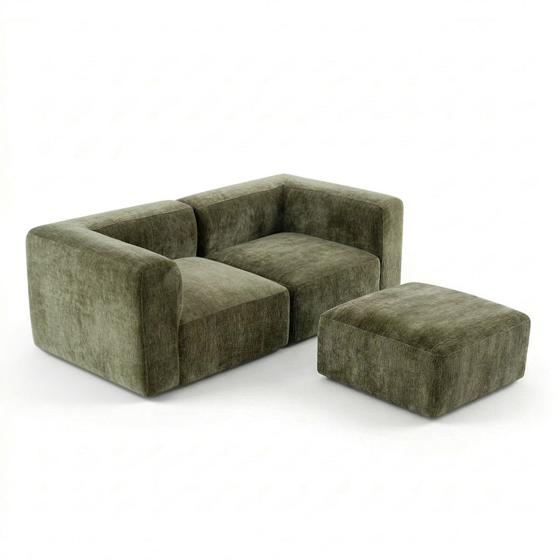 Canapé modulaire profond en chenille avec repose-pieds mobile, Vert