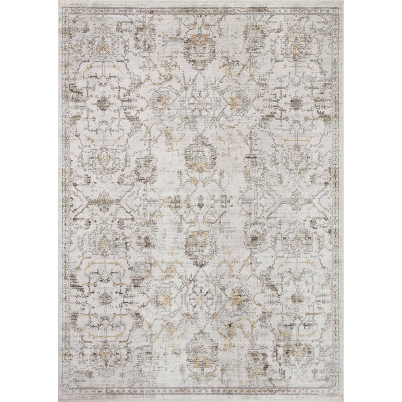 Ivory and Dove Synthetic Oriental Area Rug 2' x 3'