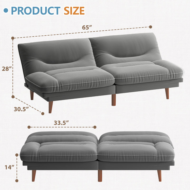 Canapé FUTON avec côtés et dossier réglables, Gris
