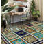 Tapis bleu marine / bleu / brun / vert / beige / blanc en laine noué à la main Dharm