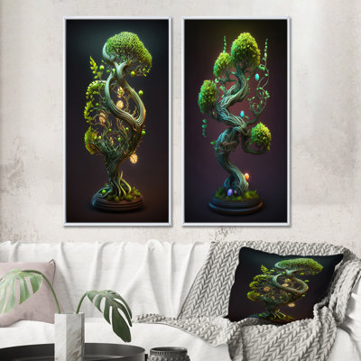 «Neon Bonsai Swirl Tree II», 2 pièces