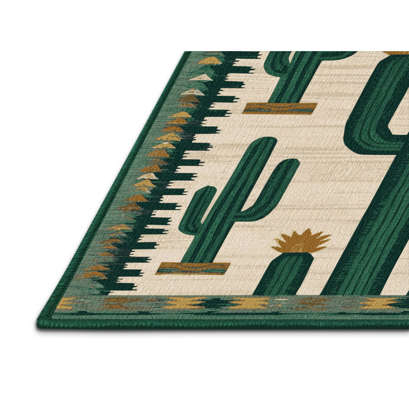  Tapis lavable à motif cactus du Sud-Ouest, Rond 7 pi