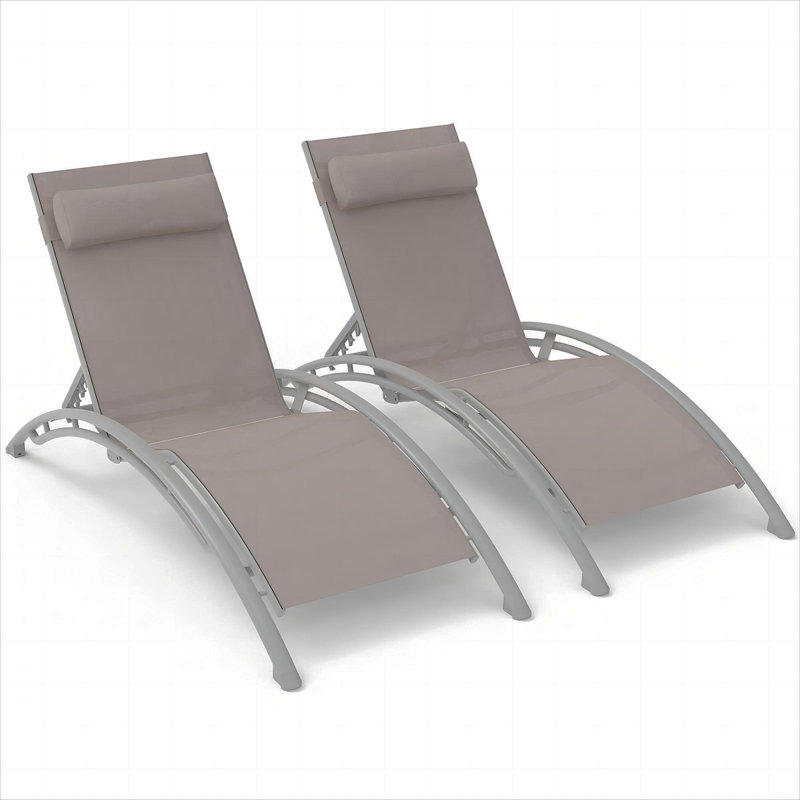 Outdoor Chaise Lounge Set Of 2 Patio Recliner Chairs With Adjustable Backrest And Removable Pillow For Indoor&Outdoor Beach Pool Sunbathing Lawn (Khaki,2 Lounge Chairs)